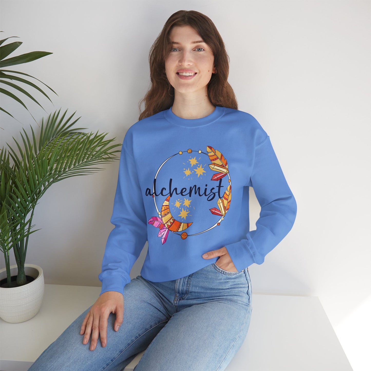 🌙The Inner Alchemist - Boho Crystal Moon Crewneck Sweatshirt