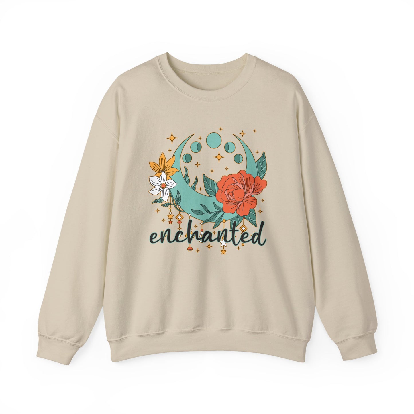 🌸🌙Enchanted — Moon Phases & Floral Comfort Crewneck Sweatshirt