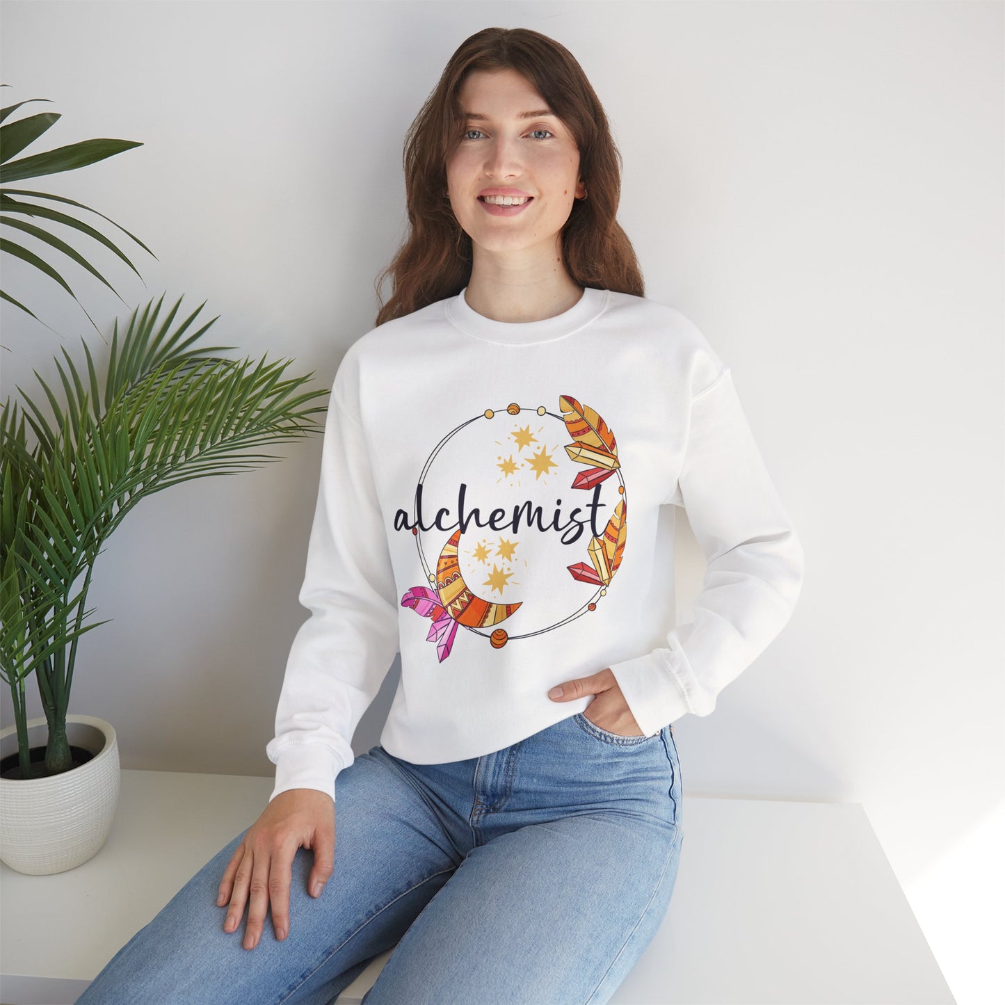 🌙The Inner Alchemist - Boho Crystal Moon Crewneck Sweatshirt