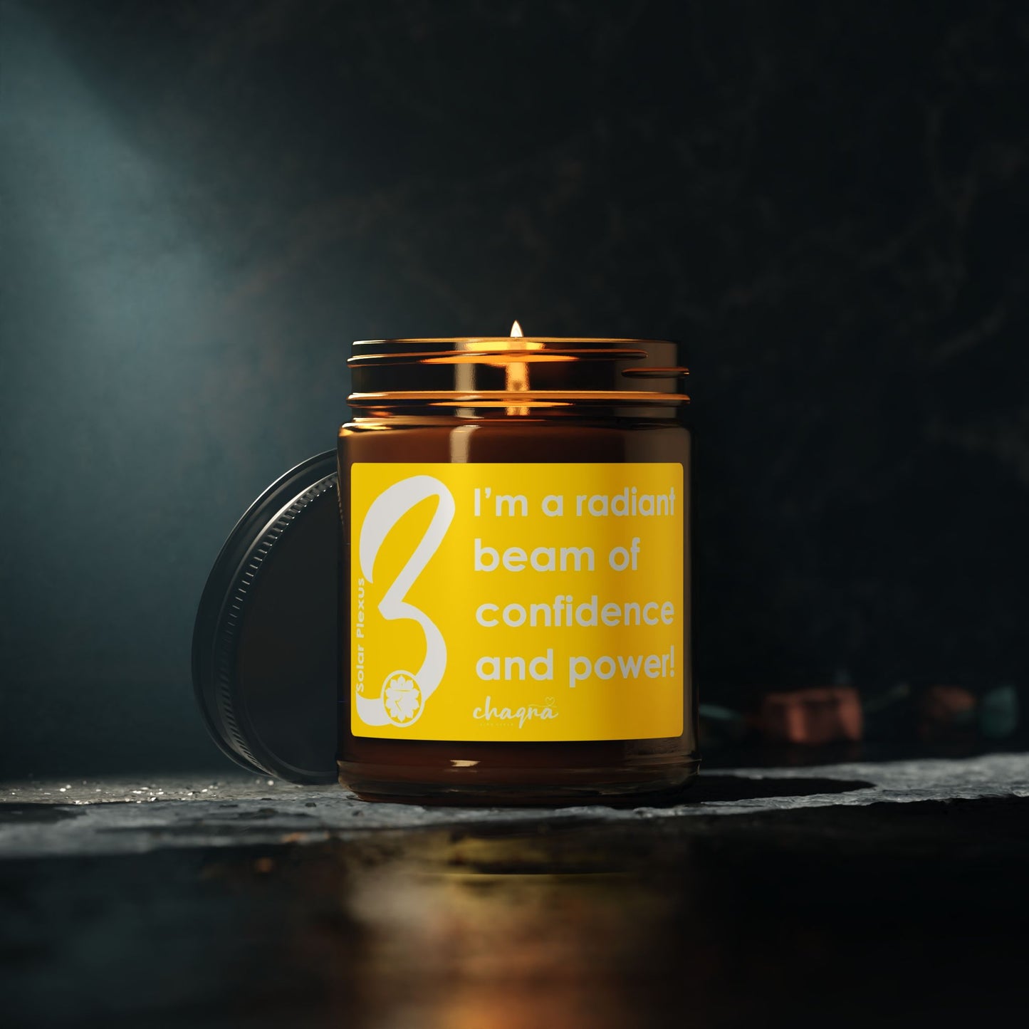 SOLAR PLEXUS CHAQRA Affirmation Candle 9oz. - "I’m a radiant beam of confidence and power!"- Scented Soy Candle
