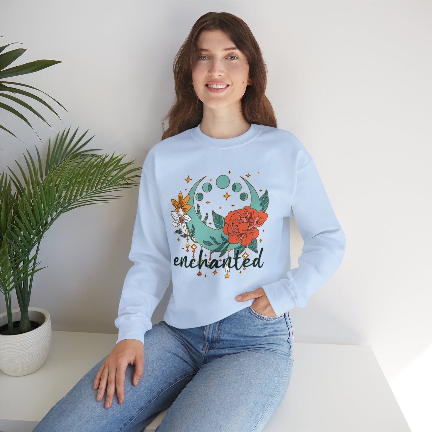 🌸🌙Enchanted — Moon Phases & Floral Comfort Crewneck Sweatshirt