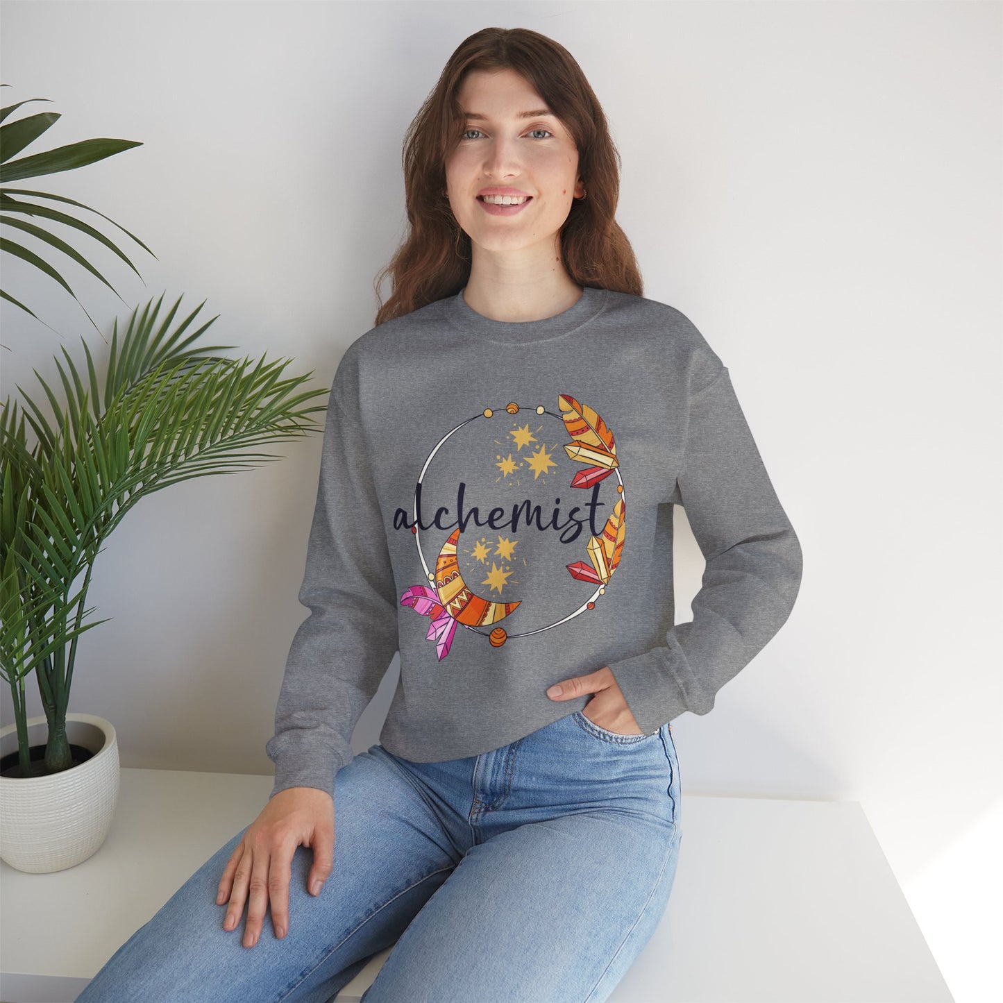 🌙The Inner Alchemist - Boho Crystal Moon Crewneck Sweatshirt
