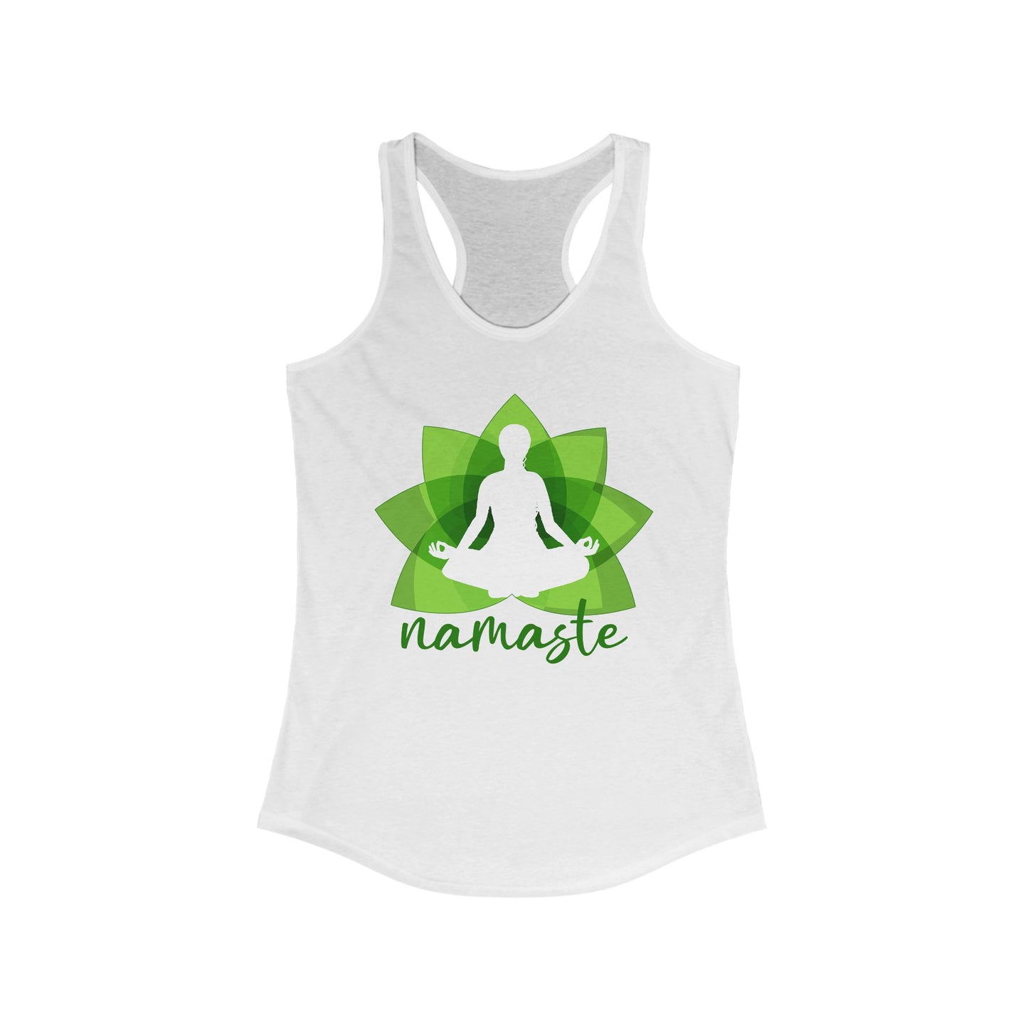 "Namaste in Bloom" - Green Lotus & Meditating Silhouette Women's Racerback Tank