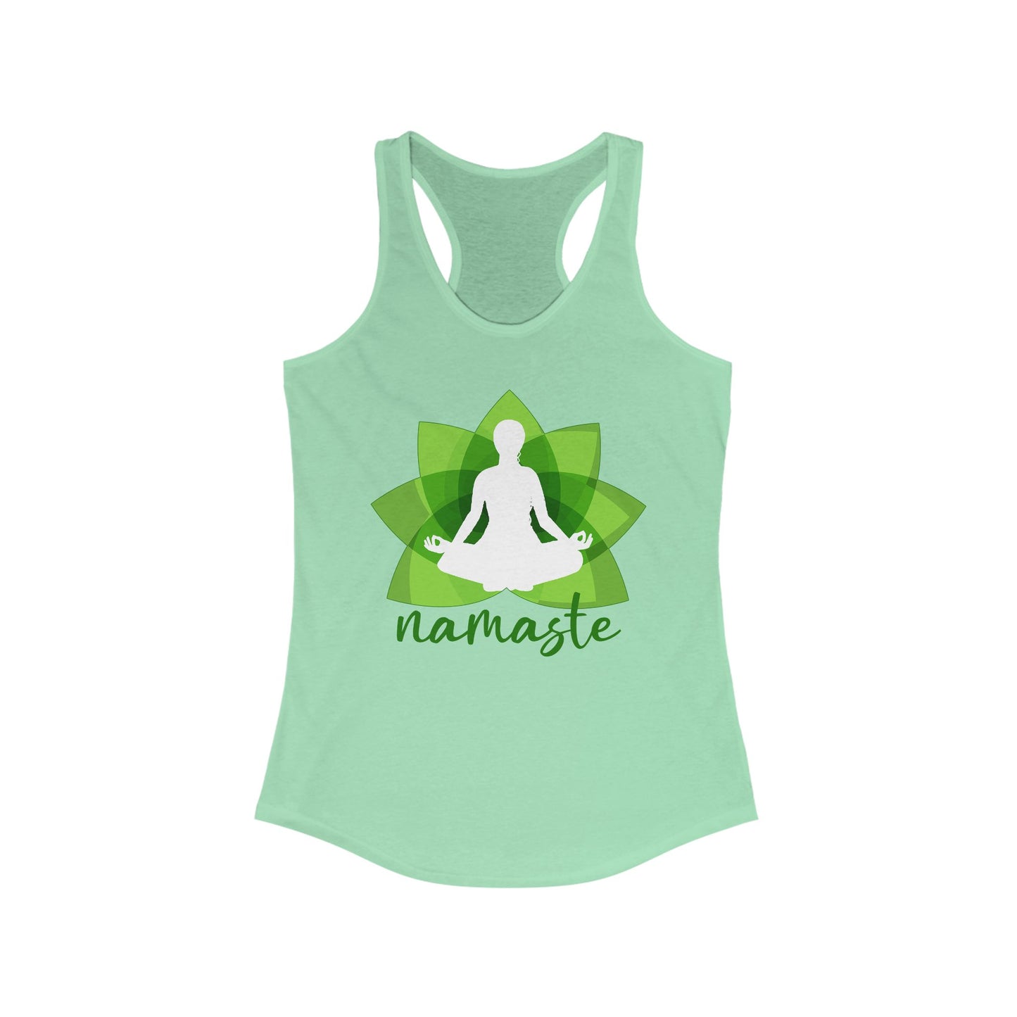 "Namaste in Bloom" - Green Lotus & Meditating Silhouette Women's Racerback Tank