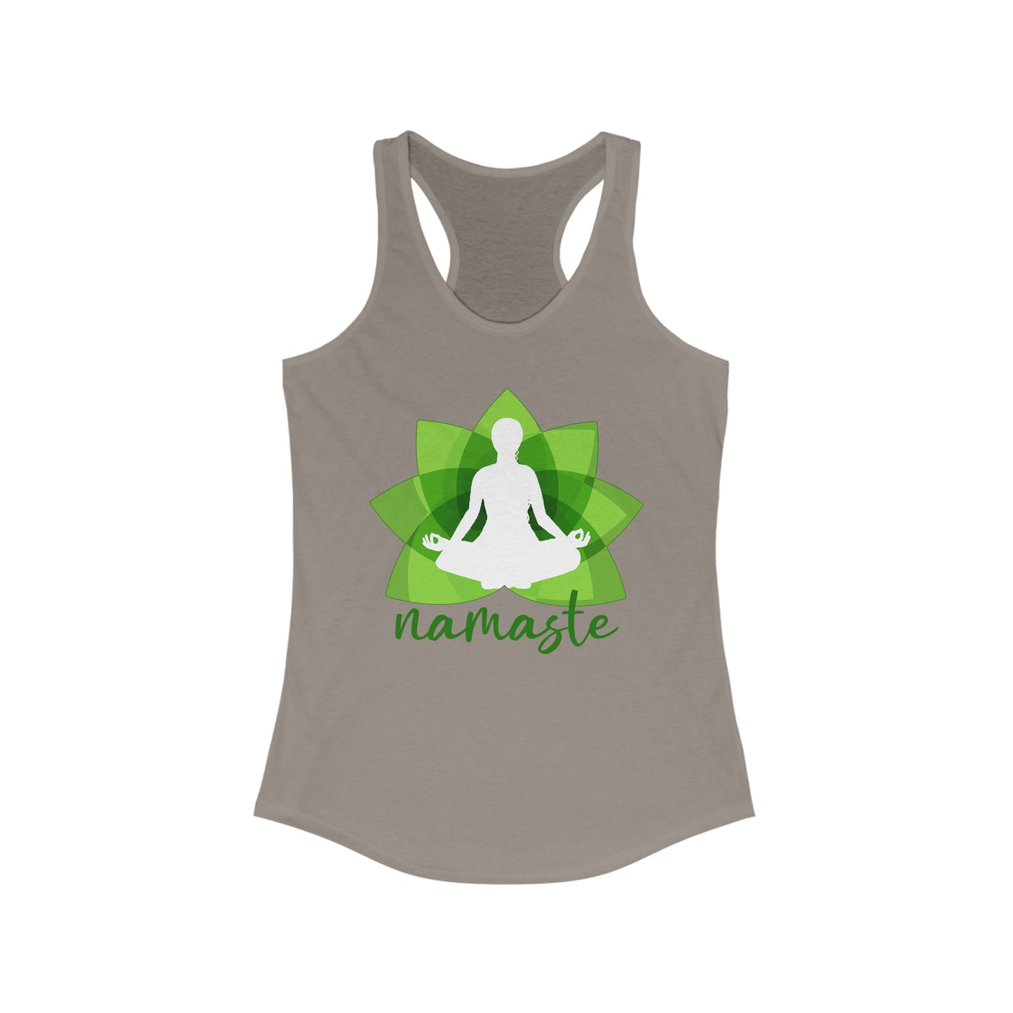 "Namaste in Bloom" - Green Lotus & Meditating Silhouette Women's Racerback Tank