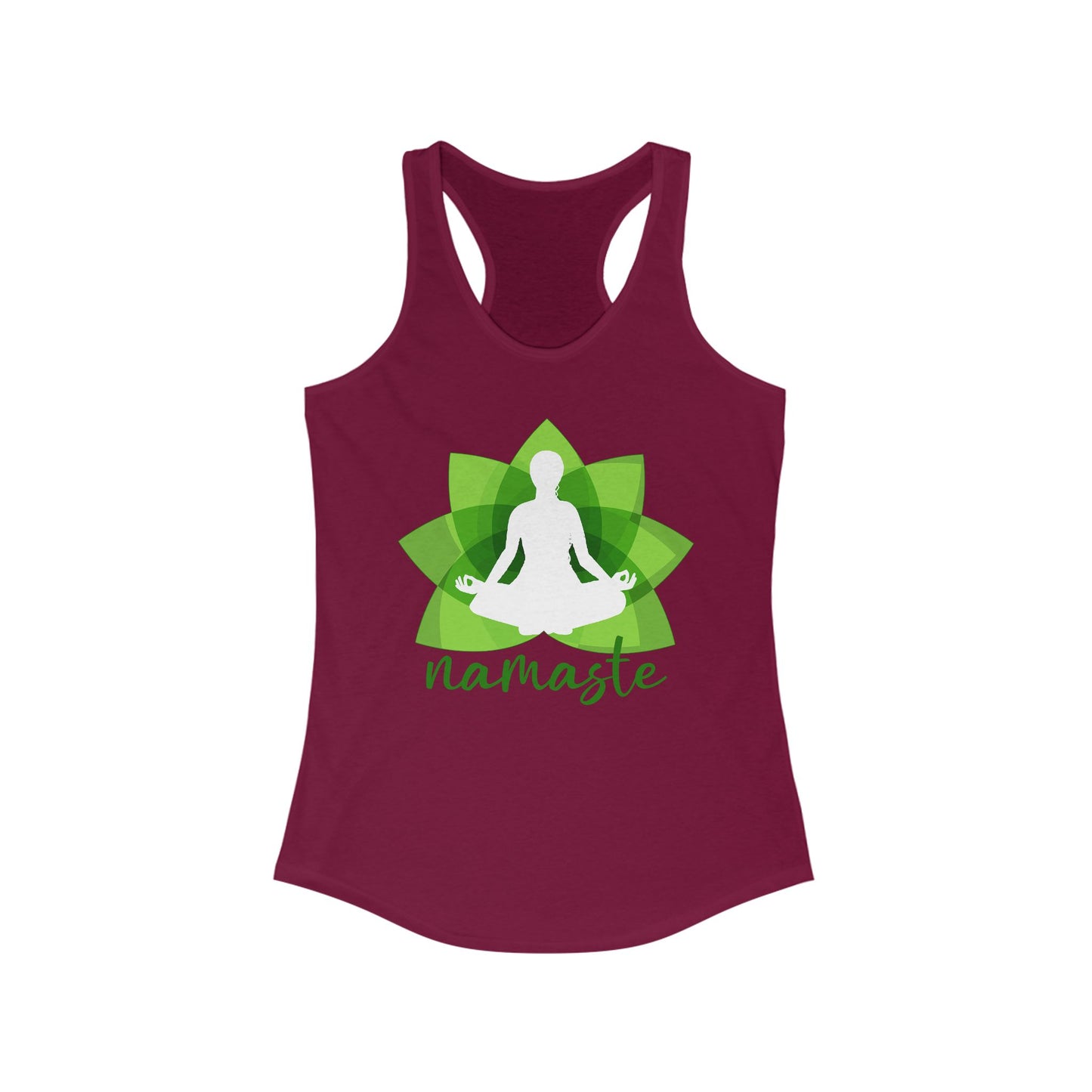 "Namaste in Bloom" - Green Lotus & Meditating Silhouette Women's Racerback Tank