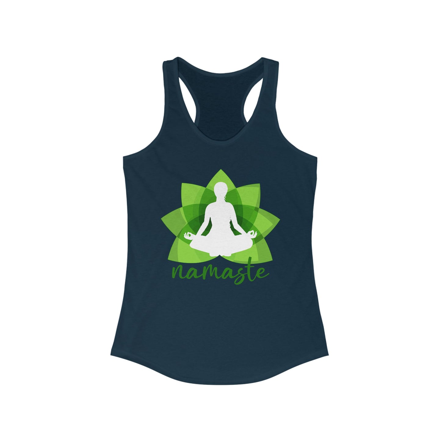 "Namaste in Bloom" - Green Lotus & Meditating Silhouette Women's Racerback Tank