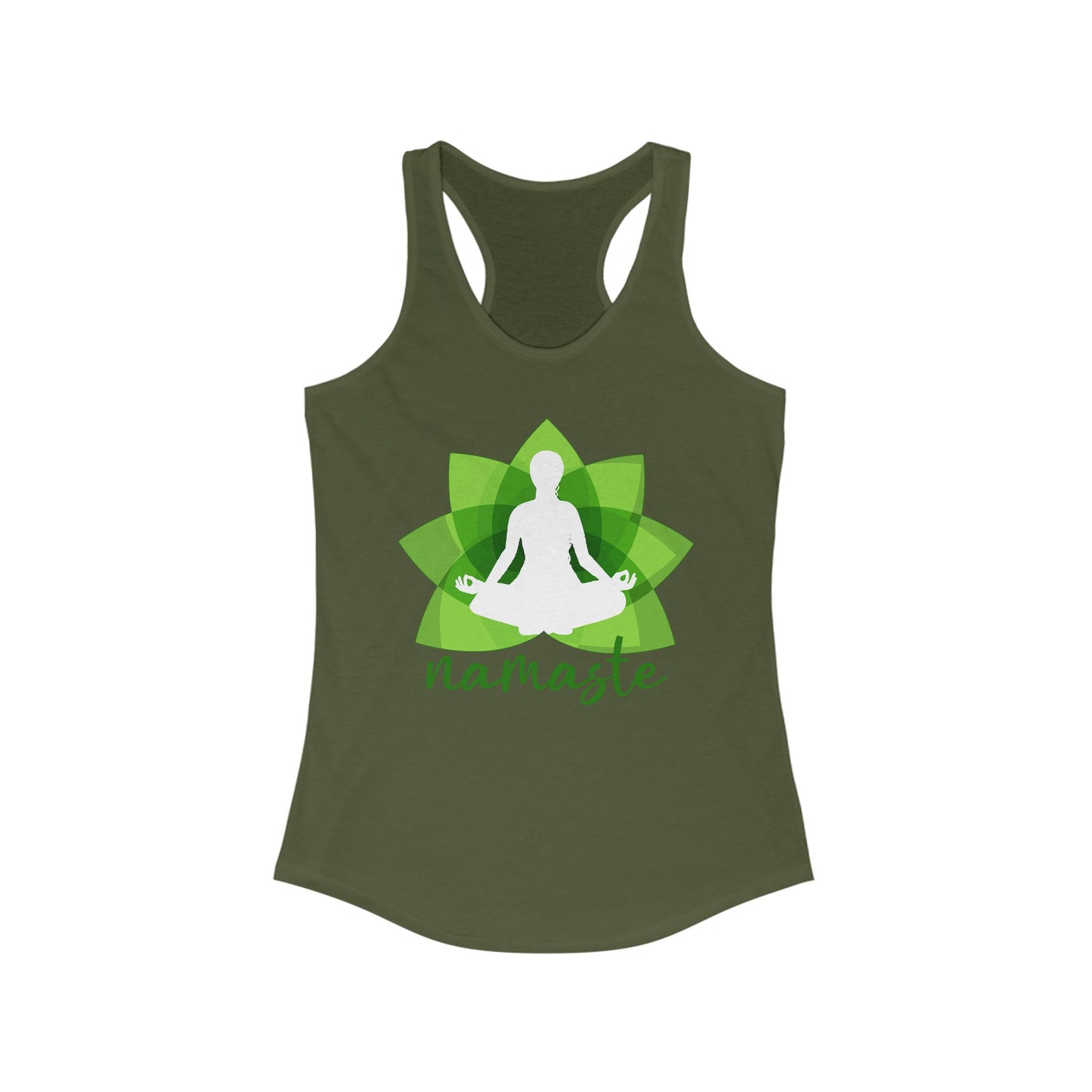 "Namaste in Bloom" - Green Lotus & Meditating Silhouette Women's Racerback Tank