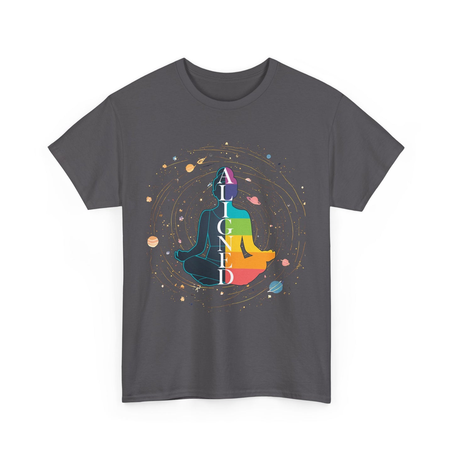 “Aligned” Chakra & Cosmos Heavy Cotton Tee - Balance, Energy & Inner Peace