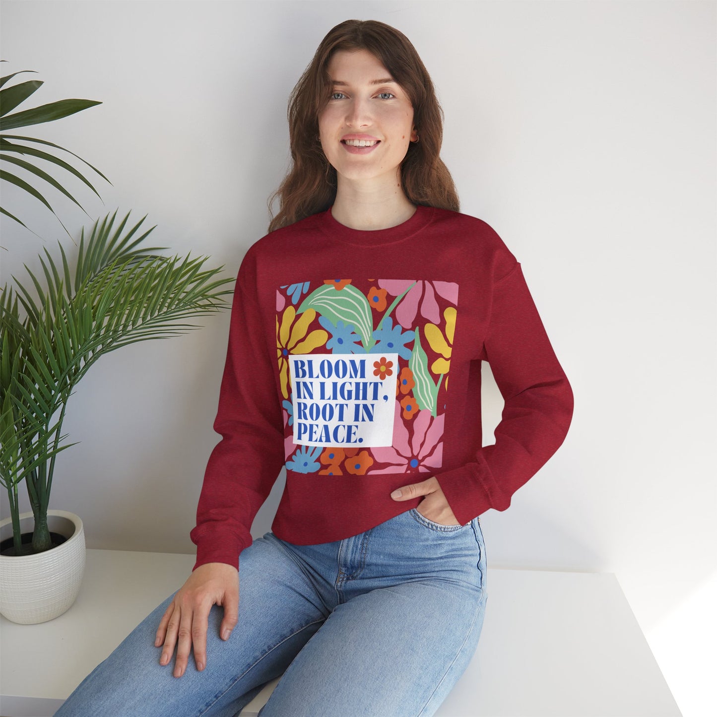 🌸Bloom in Light, Root in Peace 🌿 — Soulful Comfort Crewneck Sweatshirt