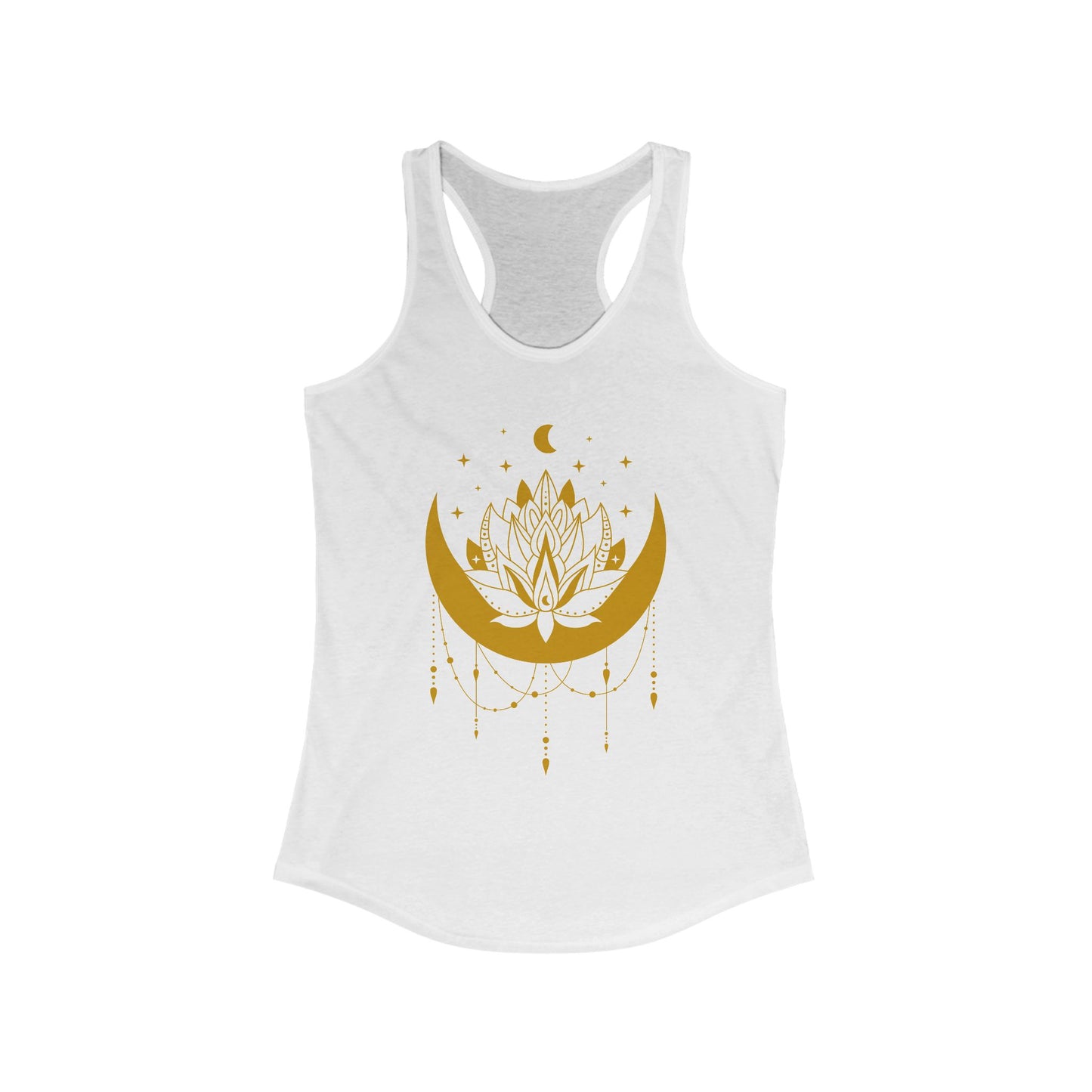 “Celestial Calm” - Gold New Moon Mandala Racerback Tank