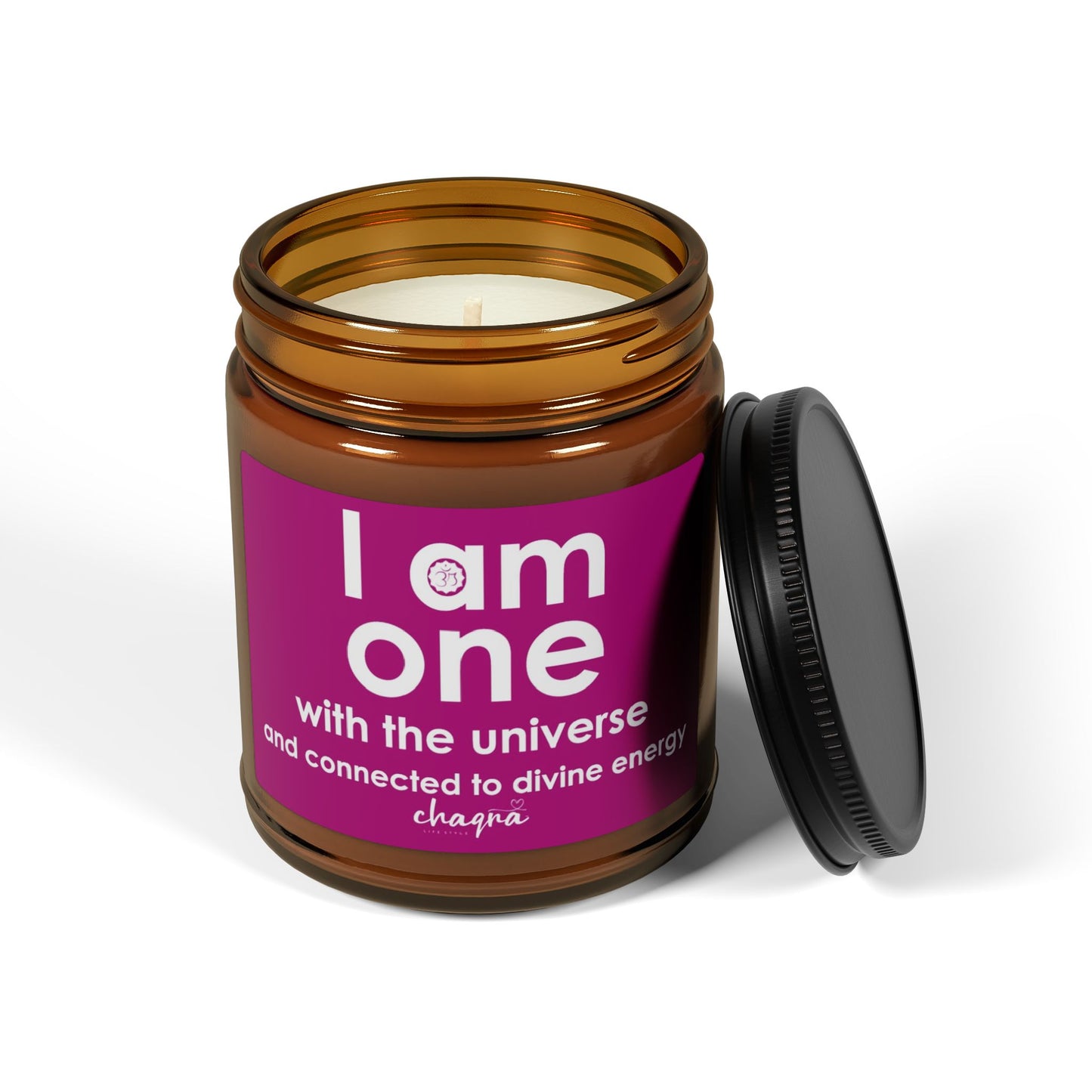 CROWN CHAQRA Affirmation Candle 9oz. - "I am one with the universe and connected to divine energy" - Scented Soy Candle