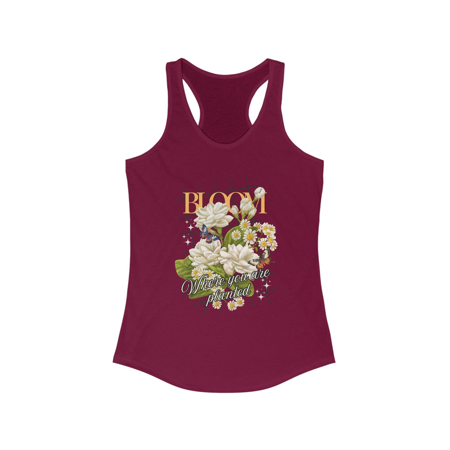 “Bloom Where You Are Planted” Floral Racerback Tank - Roses & Daisies Design