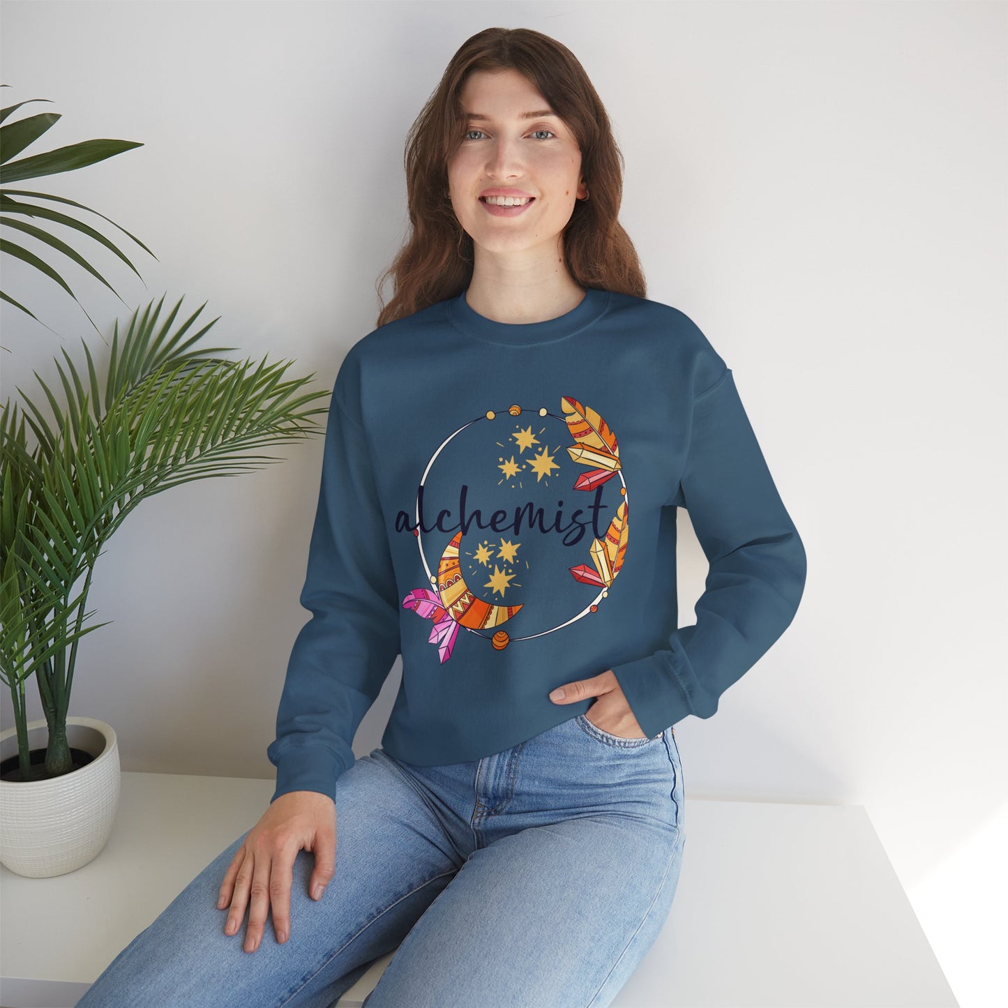 🌙The Inner Alchemist - Boho Crystal Moon Crewneck Sweatshirt
