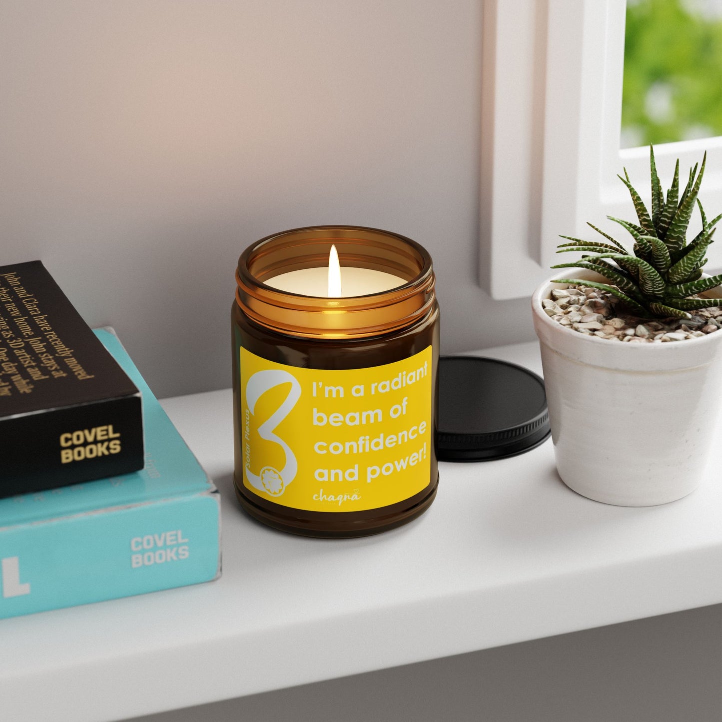 SOLAR PLEXUS CHAQRA Affirmation Candle 9oz. - "I’m a radiant beam of confidence and power!"- Scented Soy Candle