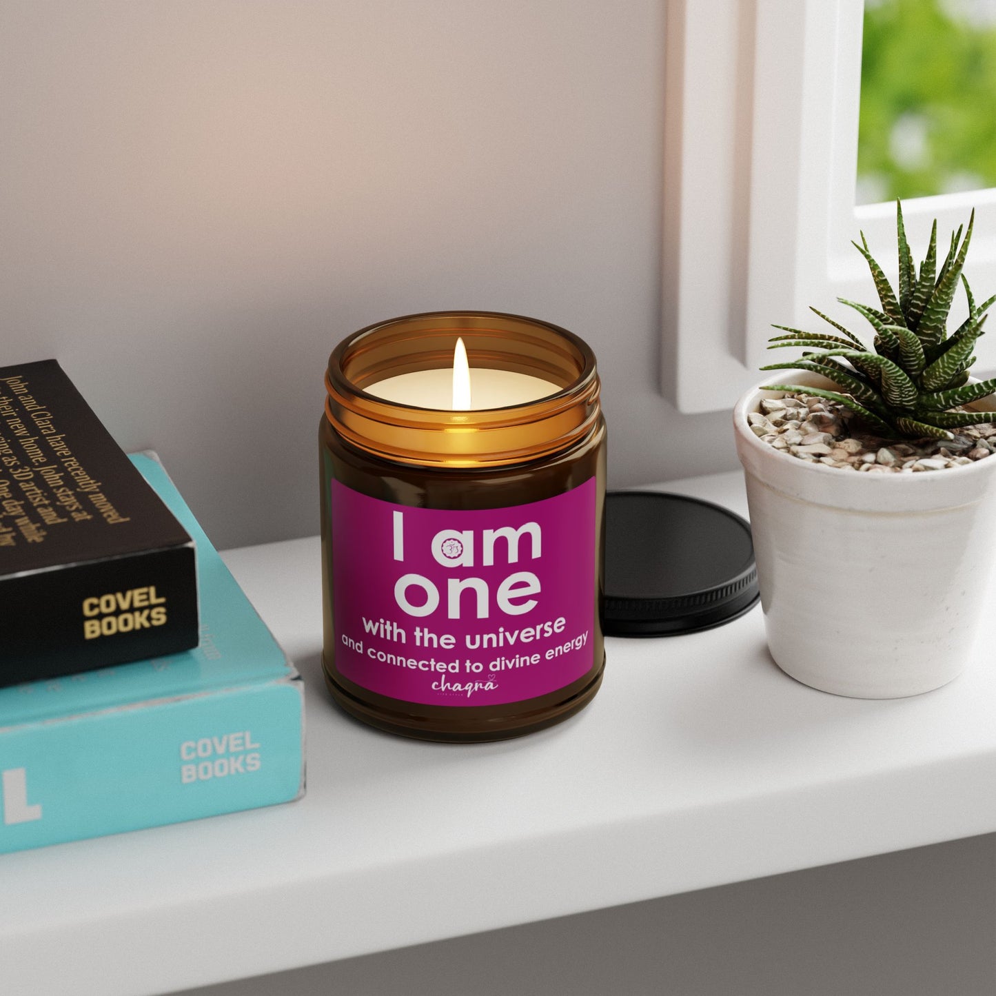 CROWN CHAQRA Affirmation Candle 9oz. - "I am one with the universe and connected to divine energy" - Scented Soy Candle