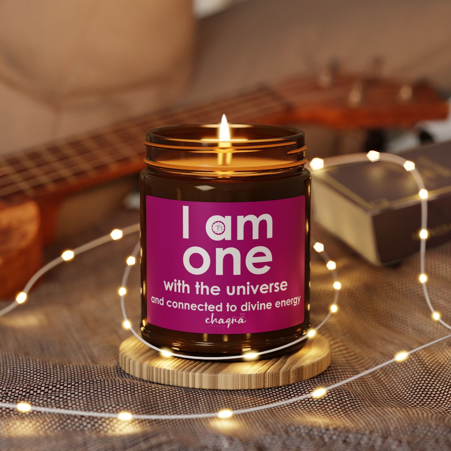 CROWN CHAQRA Affirmation Candle 9oz. - "I am one with the universe and connected to divine energy" - Scented Soy Candle