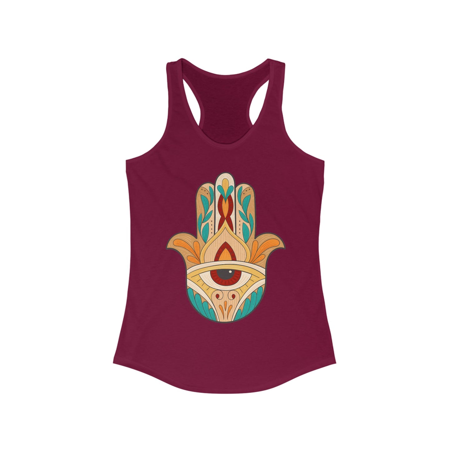 "Boho Hamsa Protection" - Flow in Style, Radiate Peace - Racerback Tank Top for Women