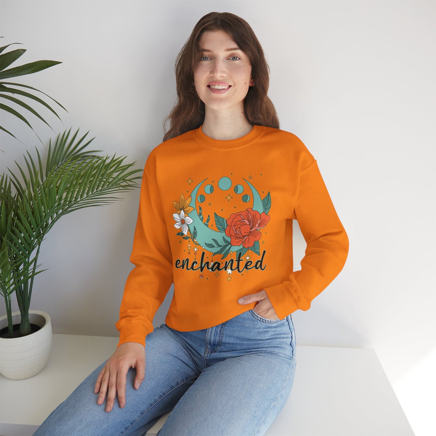 🌸🌙Enchanted — Moon Phases & Floral Comfort Crewneck Sweatshirt