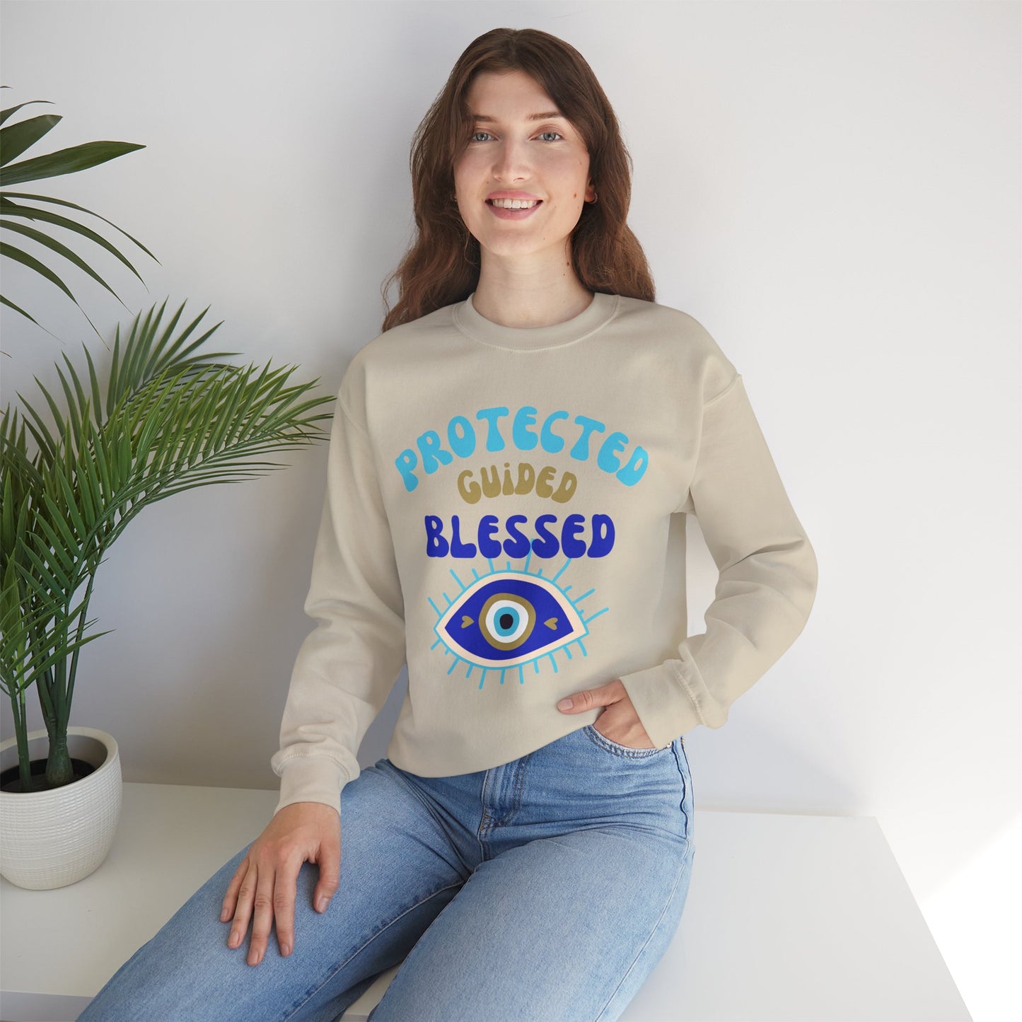 🧿Protected, Guided, Blessed - Wrapped in Light, Watched by the Eye - Crewneck Sweatshirt