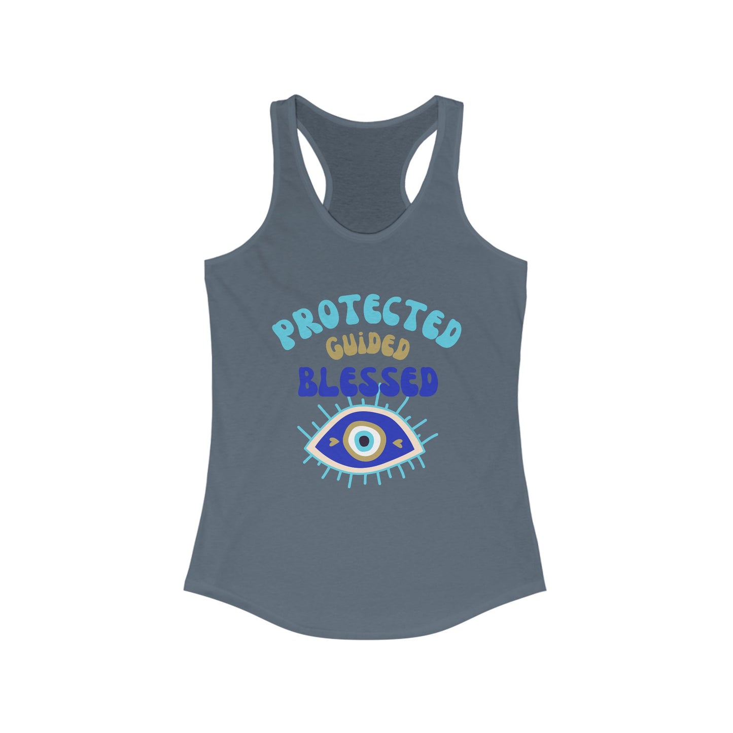 "Protected. Guided. Blessed." - Evil Eye Energy Tank for Mindful Living - Women's Racerback Tank