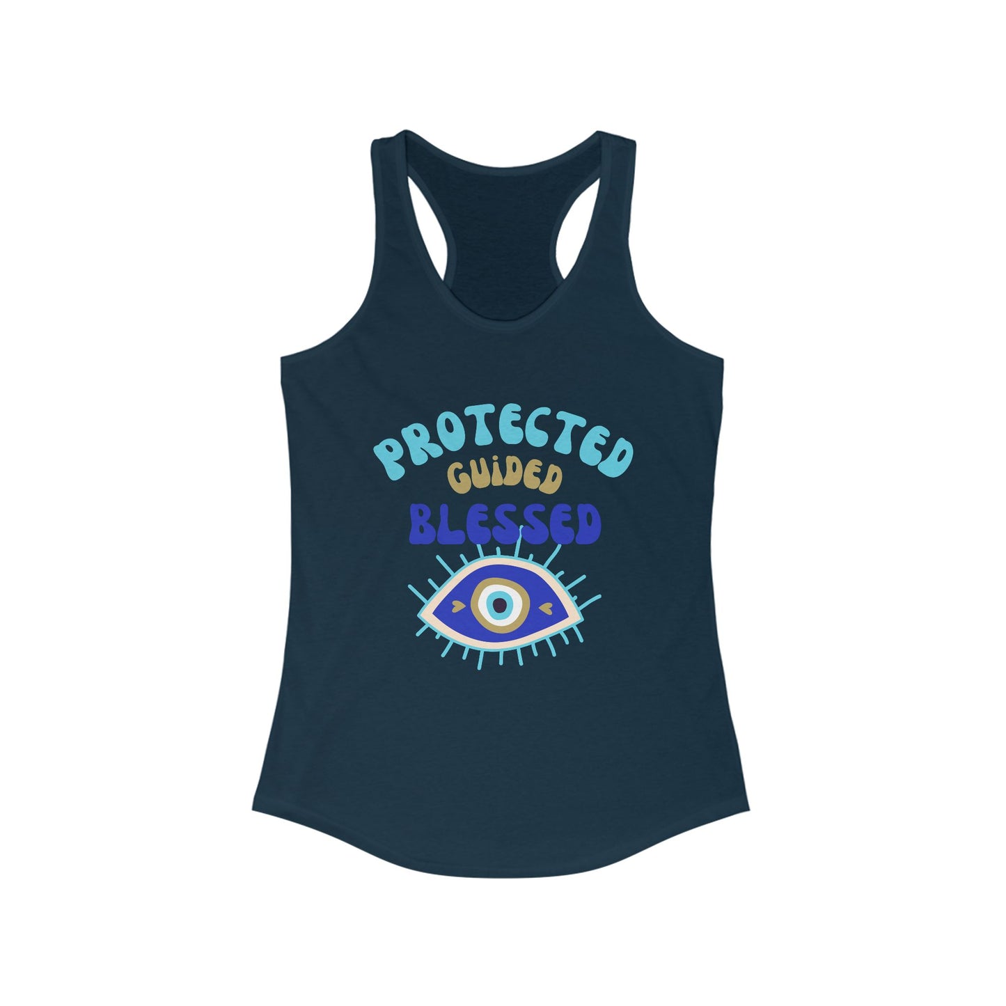 "Protected. Guided. Blessed." - Evil Eye Energy Tank for Mindful Living - Women's Racerback Tank