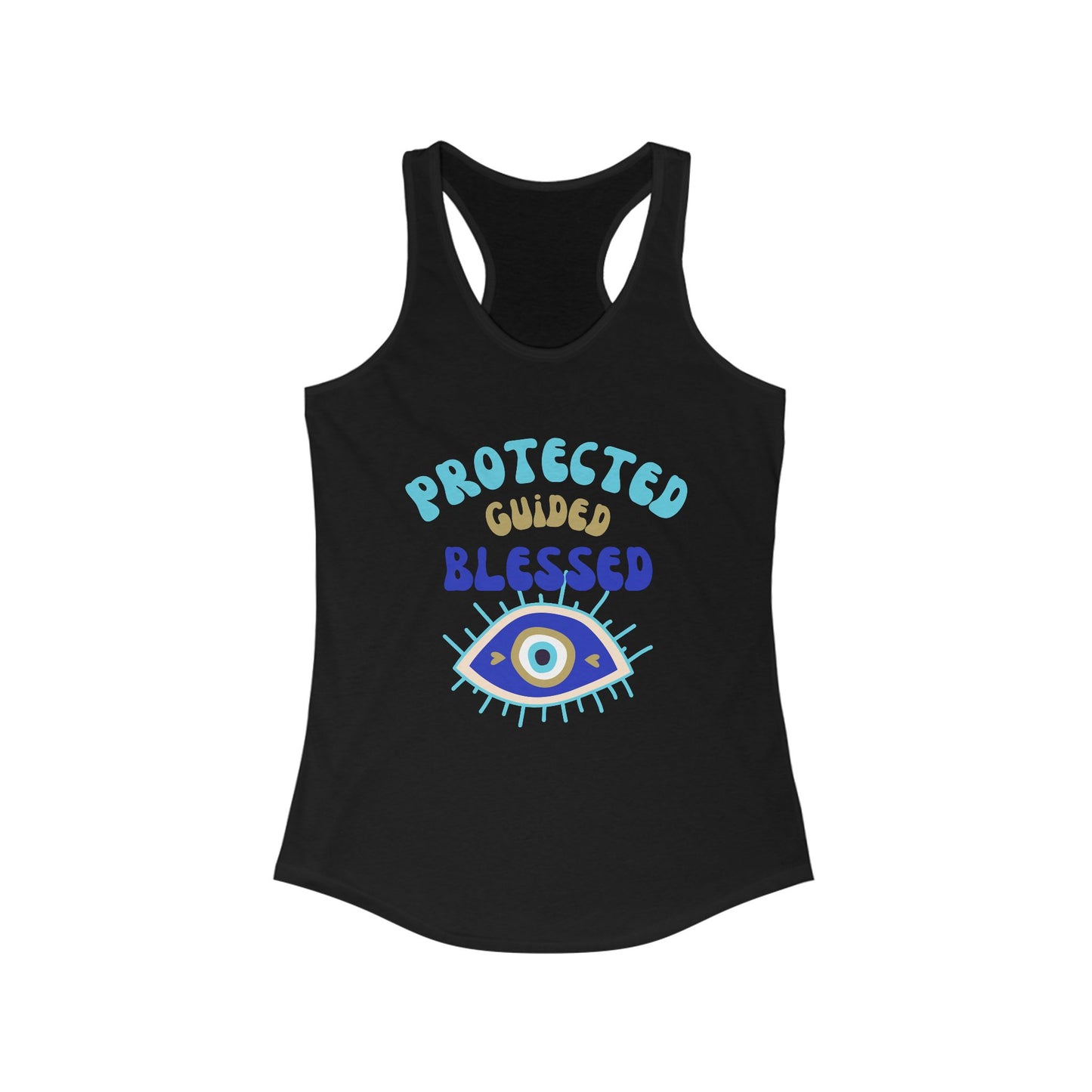 "Protected. Guided. Blessed." - Evil Eye Energy Tank for Mindful Living - Women's Racerback Tank