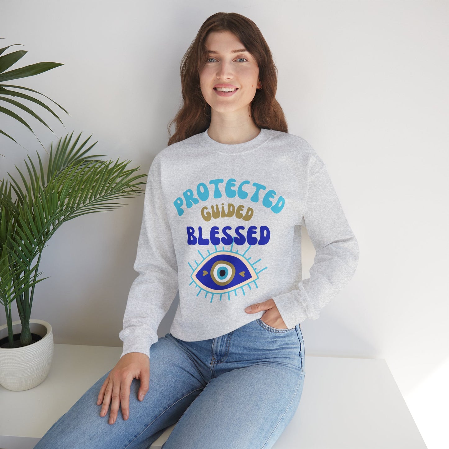 🧿Protected, Guided, Blessed - Wrapped in Light, Watched by the Eye - Crewneck Sweatshirt