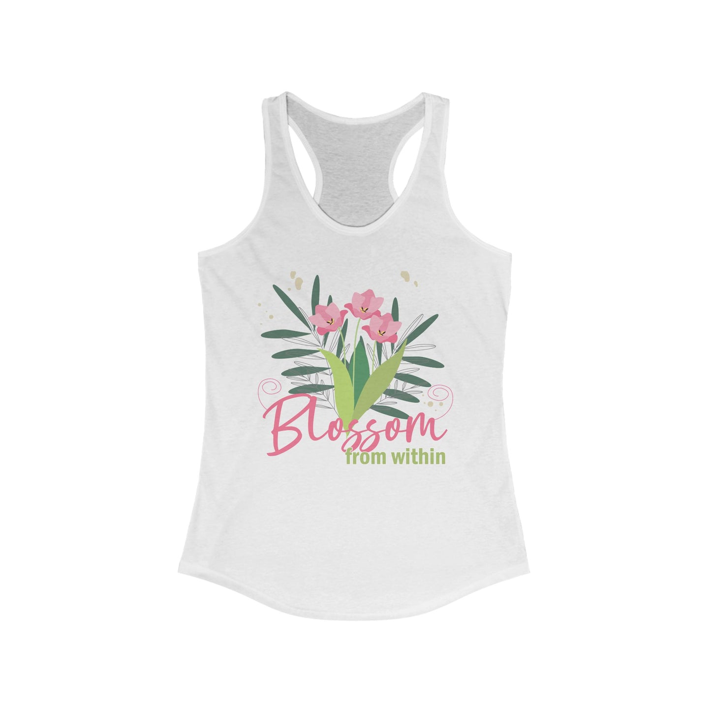 "Inner Bloom - Blossom From Within" Women's Racerback Tank - Floral Motivational Fitness Shirt