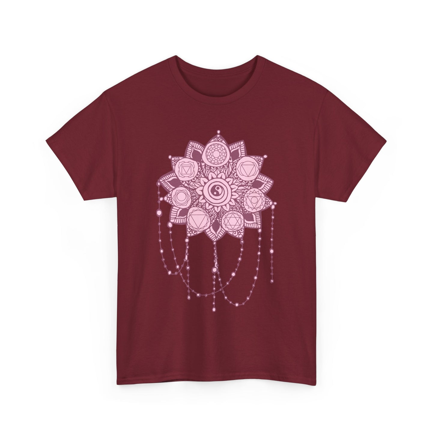 🌸Boho Harmony Heavy Cotton Tee - Pink Mandala & Yin Yang Vibes