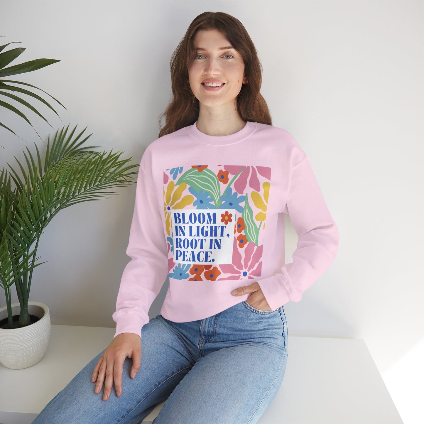 🌸Bloom in Light, Root in Peace 🌿 — Soulful Comfort Crewneck Sweatshirt