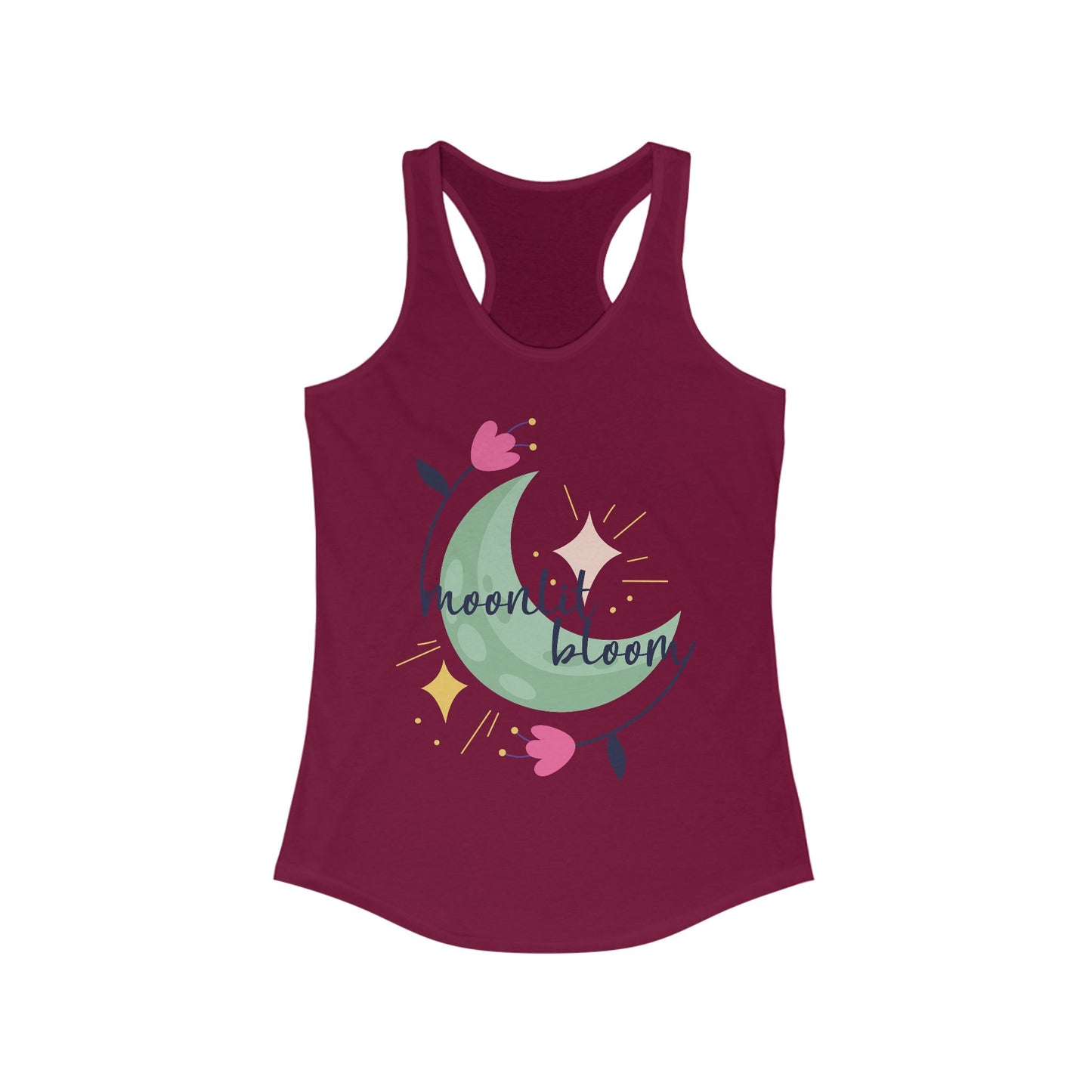 "Moonlit Bloom" - Floral Moon Women's Racerback Tank Top for Dreamy Souls