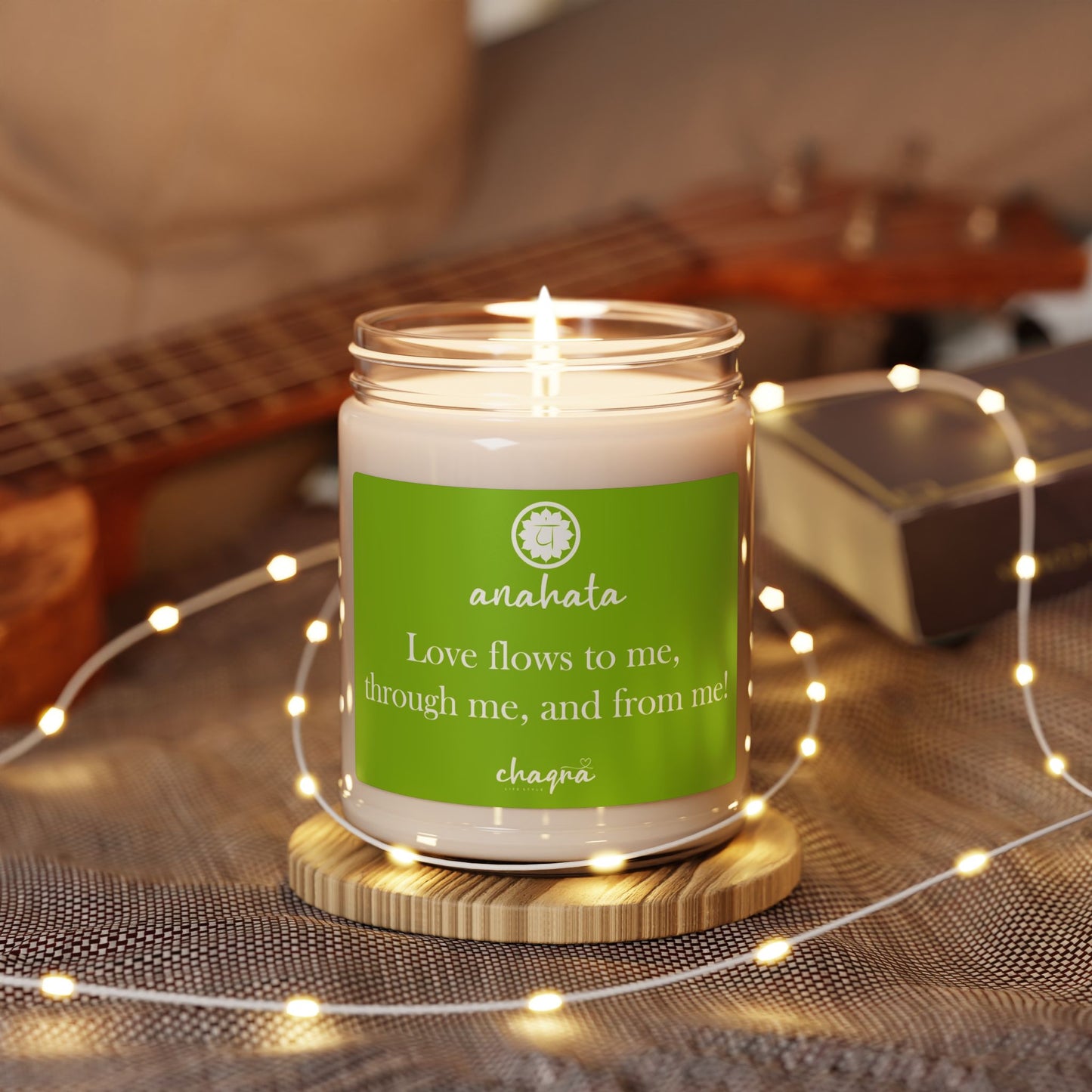 Anahata CHAQRA Affirmation Candle 9oz. - "Love flows to me, through me, and from me!" - Scented Soy Candle
