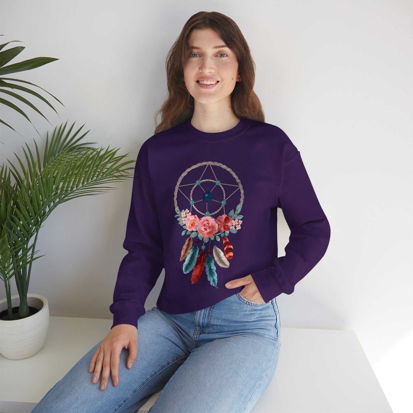 🌙Sacred Dreams - Dreamcatcher & Roses Sweatshirt