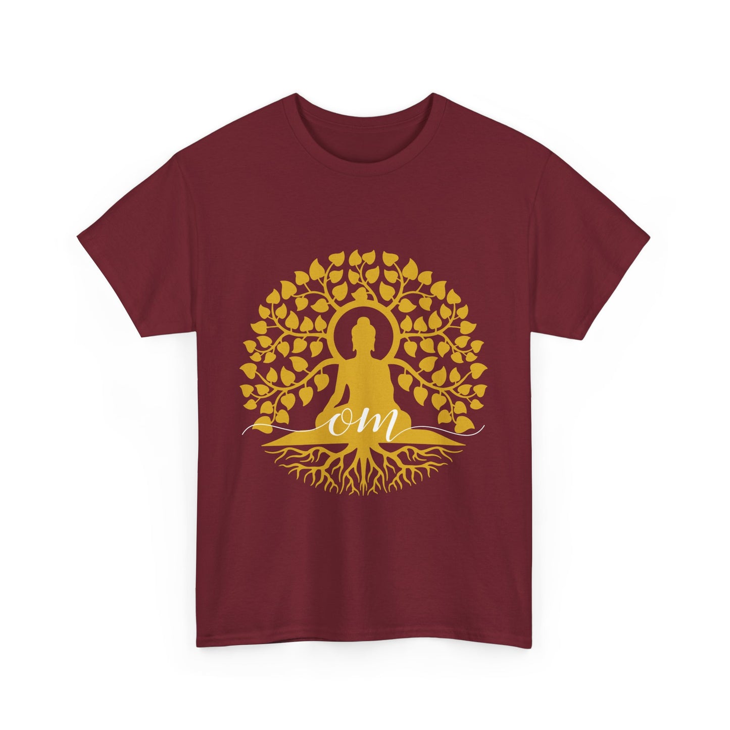 Rooted in Om - Buddha Under the Bodhi Tree Heavy Cotton Tee