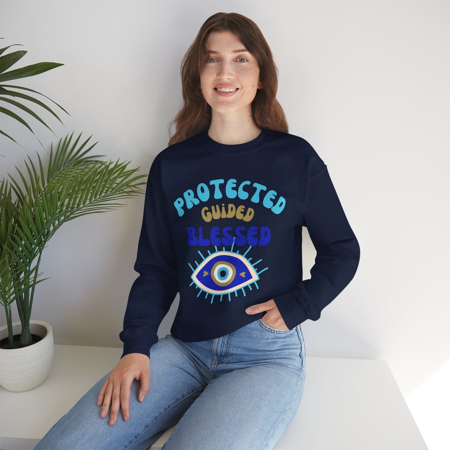 🧿Protected, Guided, Blessed - Wrapped in Light, Watched by the Eye - Crewneck Sweatshirt