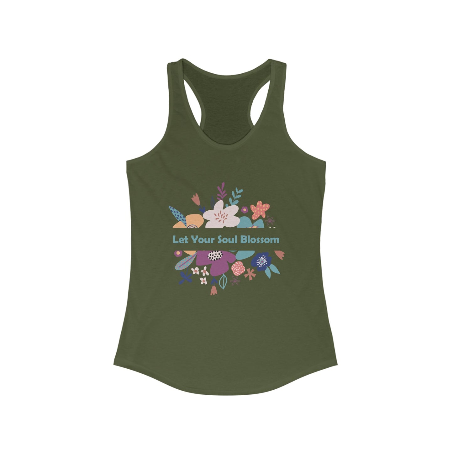 "Let Your Soul Blossom" Floral Racerback Tank Top