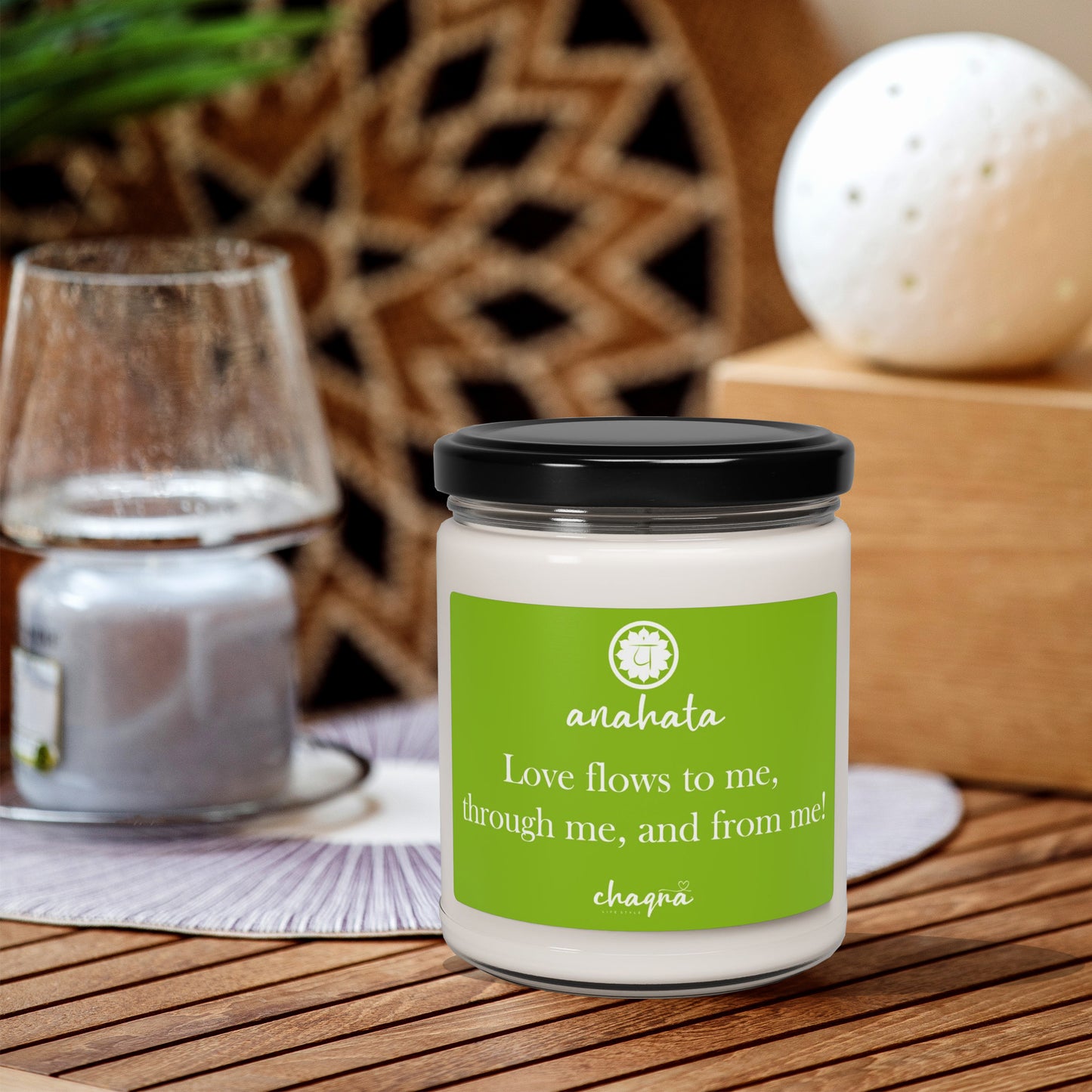 Anahata CHAQRA Affirmation Candle 9oz. - "Love flows to me, through me, and from me!" - Scented Soy Candle