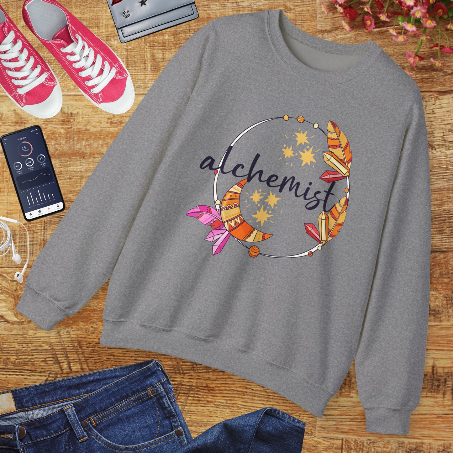 🌙The Inner Alchemist - Boho Crystal Moon Crewneck Sweatshirt