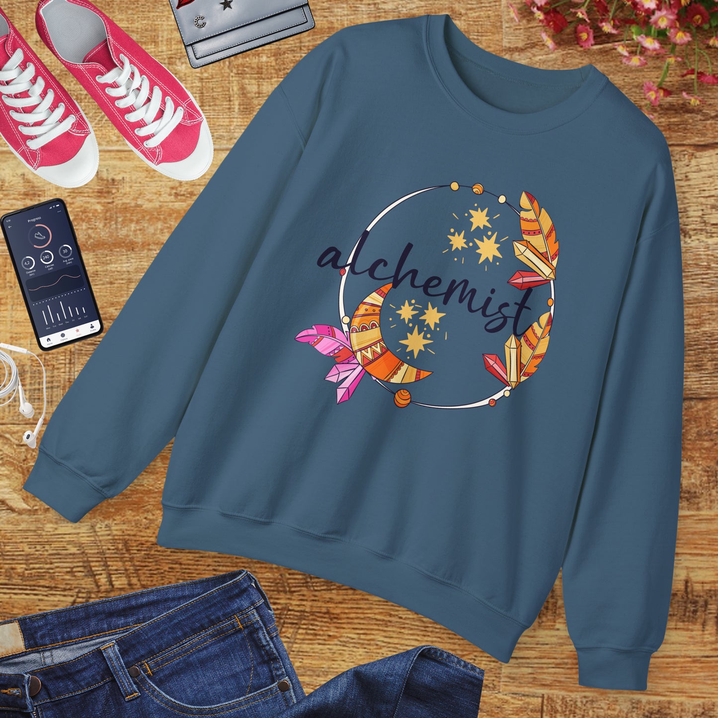 🌙The Inner Alchemist - Boho Crystal Moon Crewneck Sweatshirt