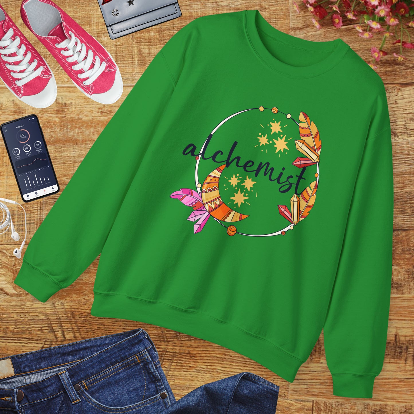 🌙The Inner Alchemist - Boho Crystal Moon Crewneck Sweatshirt