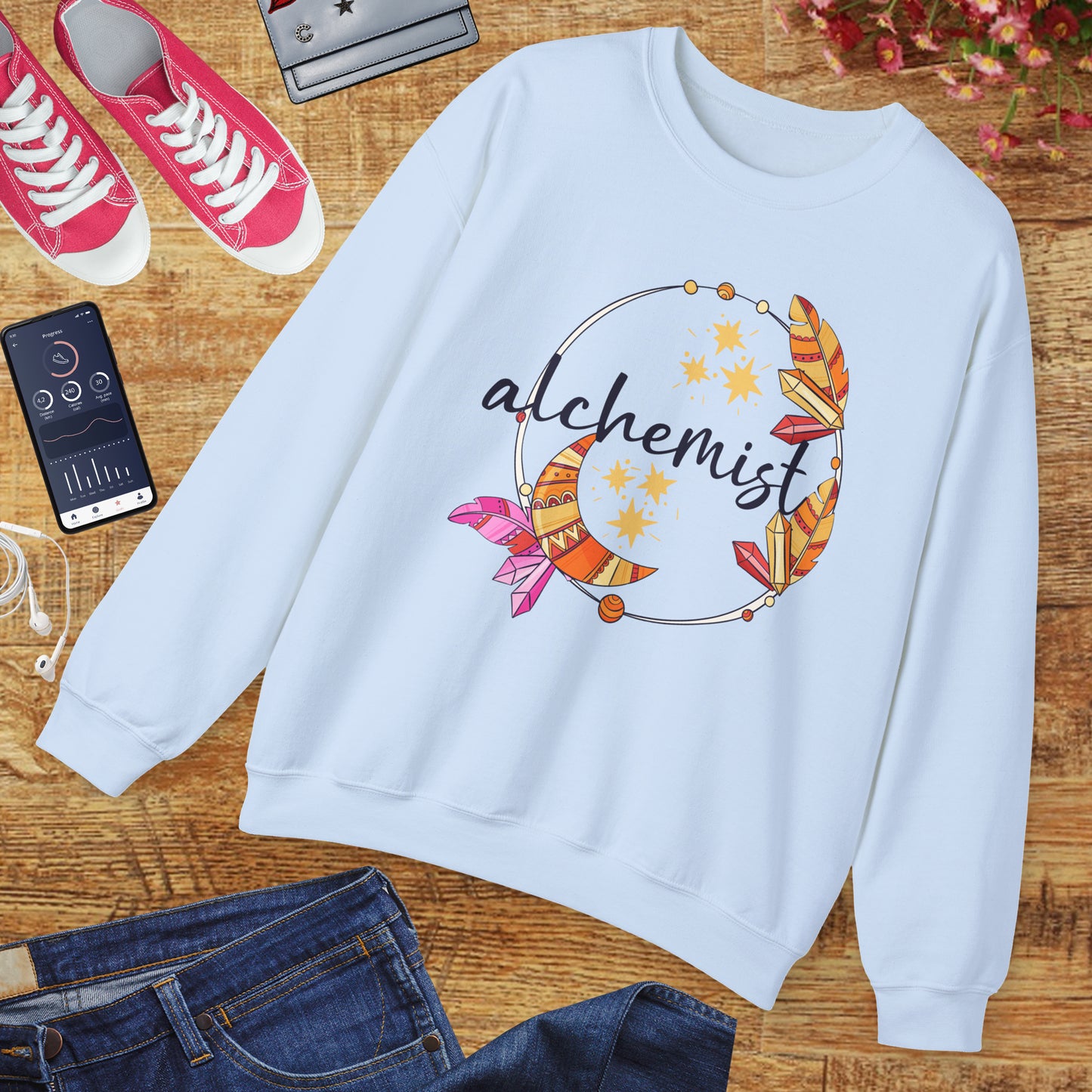 🌙The Inner Alchemist - Boho Crystal Moon Crewneck Sweatshirt