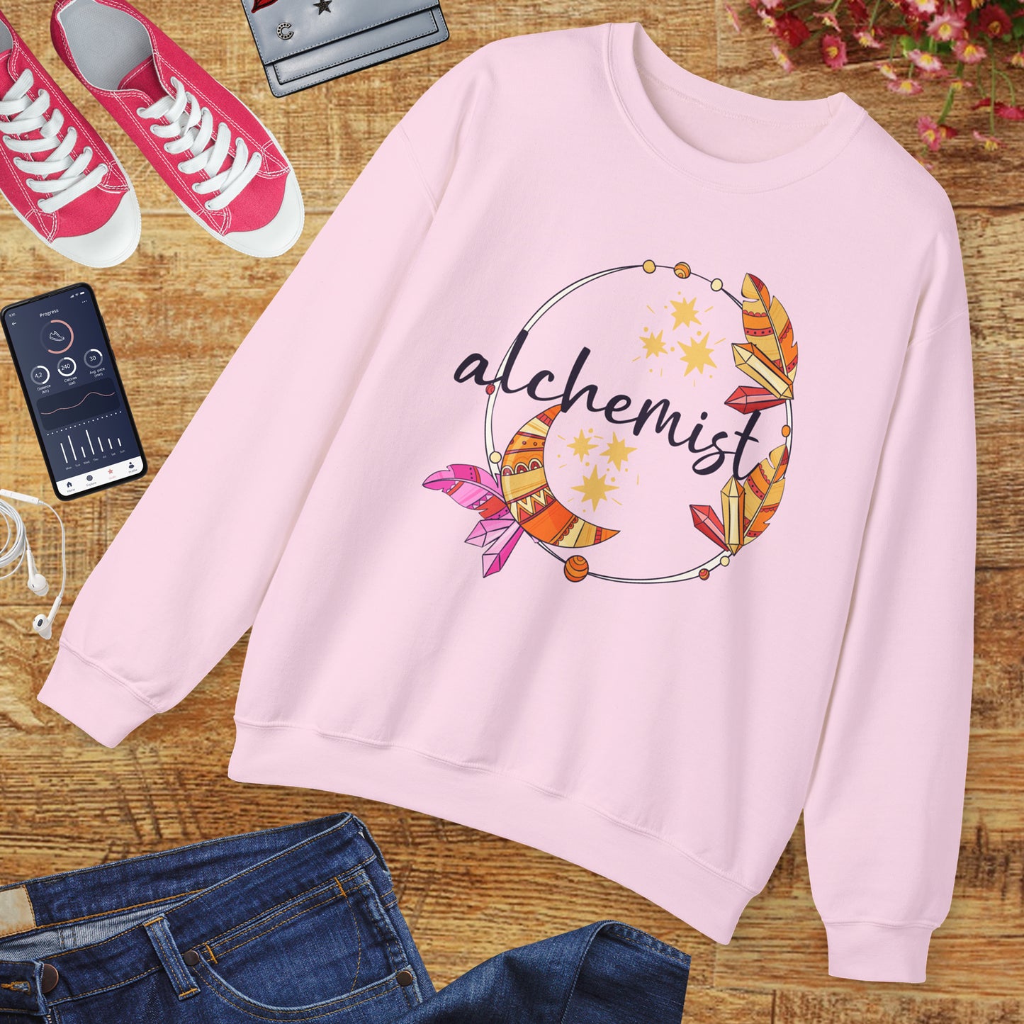 🌙The Inner Alchemist - Boho Crystal Moon Crewneck Sweatshirt
