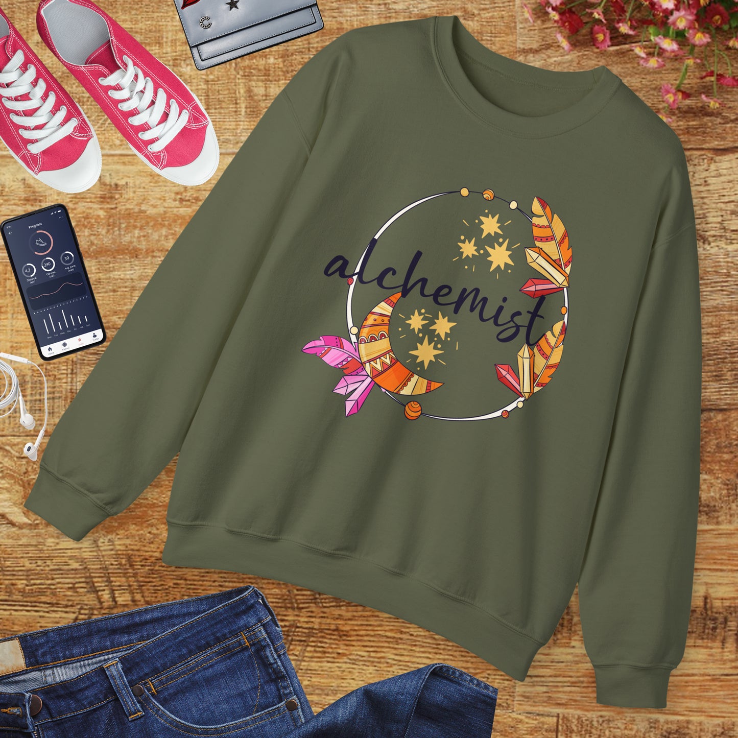 🌙The Inner Alchemist - Boho Crystal Moon Crewneck Sweatshirt