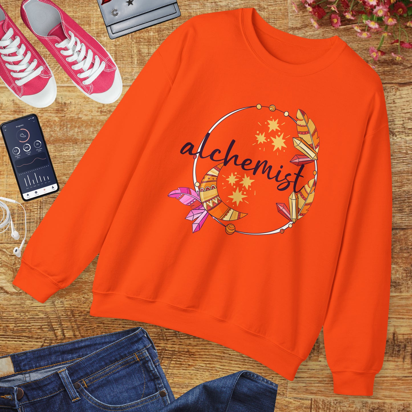 🌙The Inner Alchemist - Boho Crystal Moon Crewneck Sweatshirt