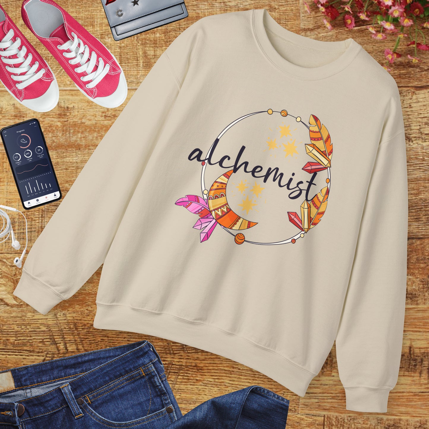 🌙The Inner Alchemist - Boho Crystal Moon Crewneck Sweatshirt