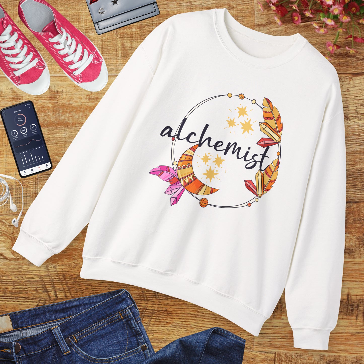 🌙The Inner Alchemist - Boho Crystal Moon Crewneck Sweatshirt