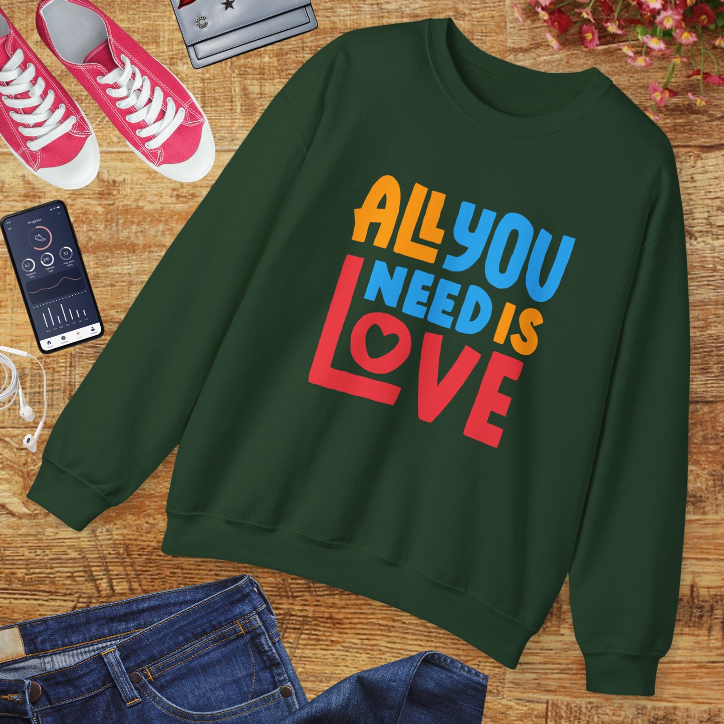 💖All You Need Is Love - Rainbow Affirmation Crewneck Sweatshirt