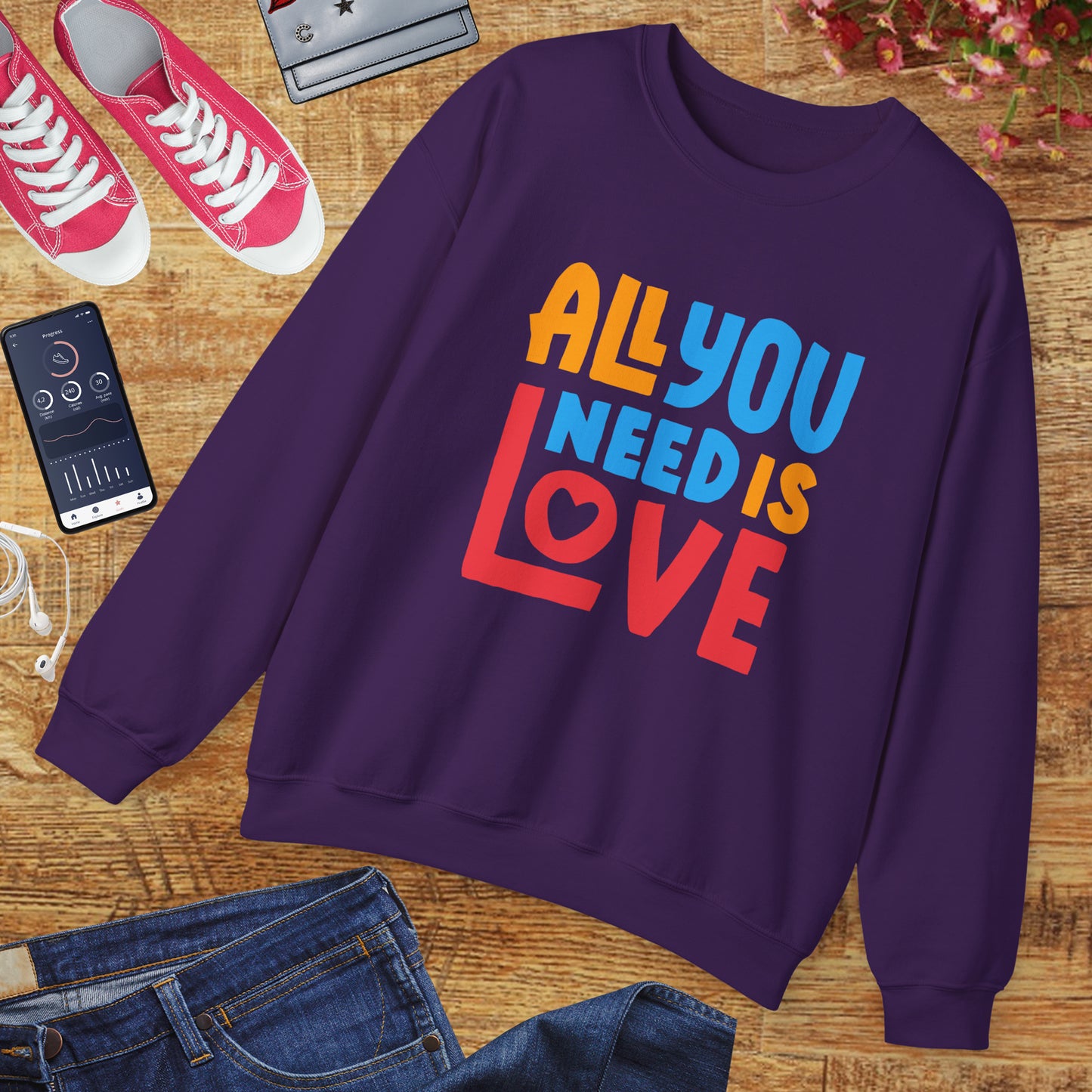 💖All You Need Is Love - Rainbow Affirmation Crewneck Sweatshirt