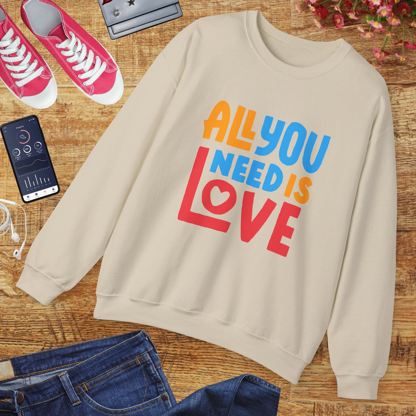 💖All You Need Is Love - Rainbow Affirmation Crewneck Sweatshirt